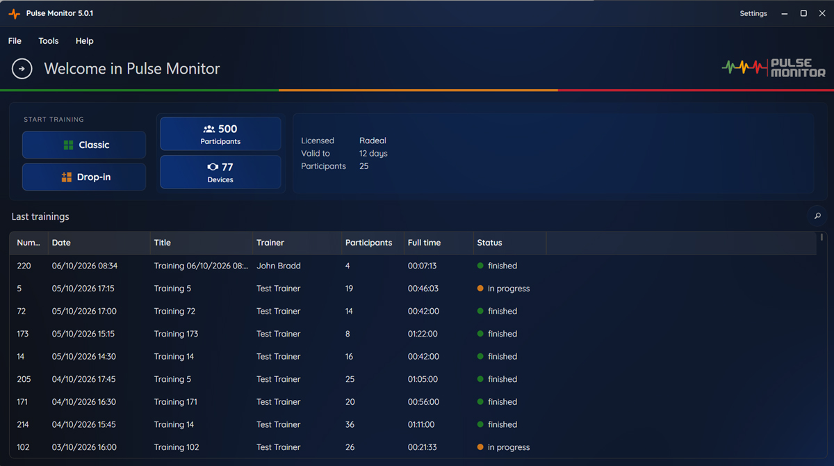 The main window of Pulse Monitor.